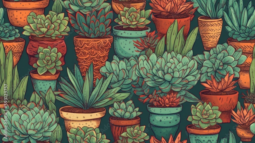Seamless Cute and Colorful Succulent Clipart Pattern Seamless Cute and Colorful Succulent Clipart Pattern