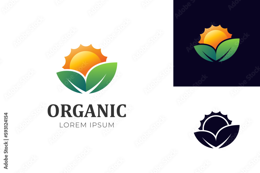 sun rise leaf logo icon design for Alternative Energy concept. Eco organic green Farm natural fresh products