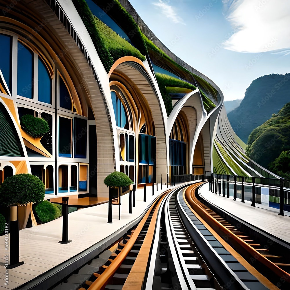 A building with a green roof and a green roof. station in the city ...