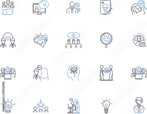 Thinking people outline icons collection. Thinking, People, Intellectuals, Brainy, Analytical, Logical, Inquisitive vector and illustration concept set. Mindful, Discursive, Perceptive linear signs