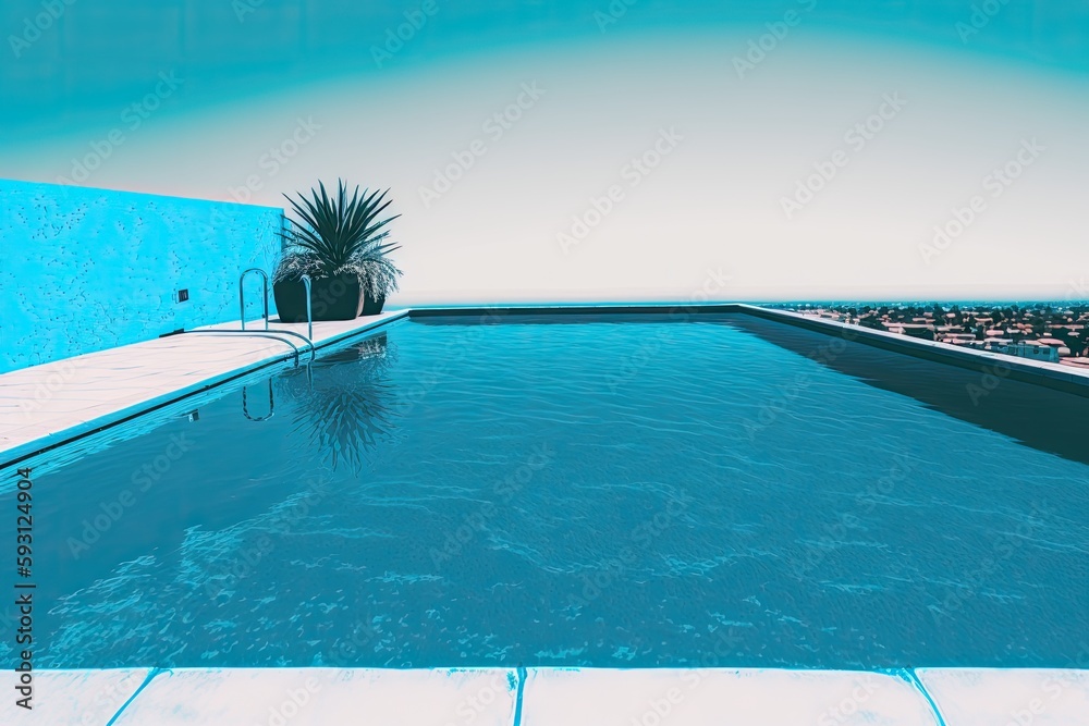 Fototapeta premium swimming pool with a blue top and water in the backdrop. Generative AI