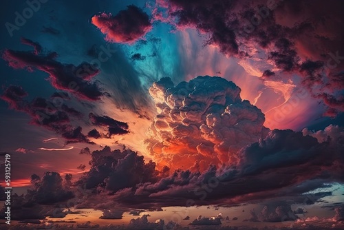 colorful dramatic sky with cloud at sunset. Generative AI
