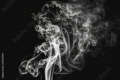White smoke effect isolated on a black background. Generative AI