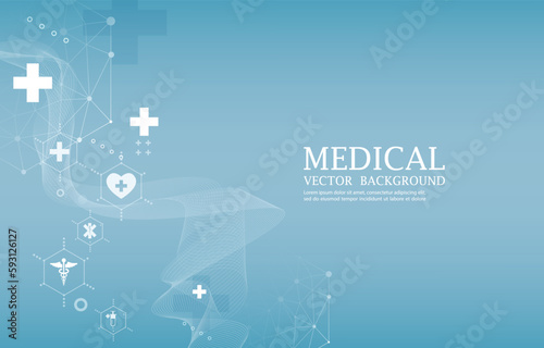 Abstract vector modern medical wallpaper.geometric.medical icons.blue background