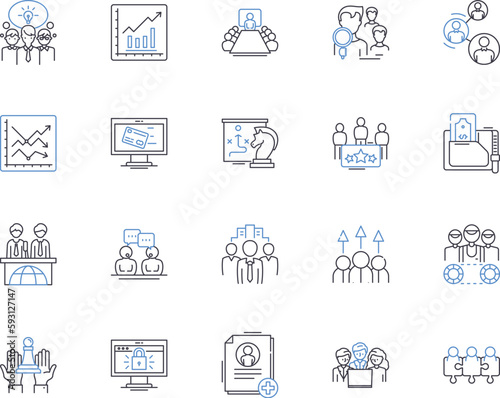 Business conference outline icons collection. Business, conference, seminar, symposium, forum, presentation, workshop vector and illustration concept set. trade, summit, expo linear signs