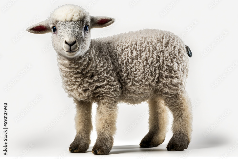 Young sheep lamb cutout on a white background, facing the camera. entire body length side view Concept of innocence and sacrifice. Nobody here. the space bar. Generative AI Young sheep lamb cutout on a white background, facing the camera. entire body length side view Concept of innocence and sacrifice. Nobody here. the space bar. Generative AI
