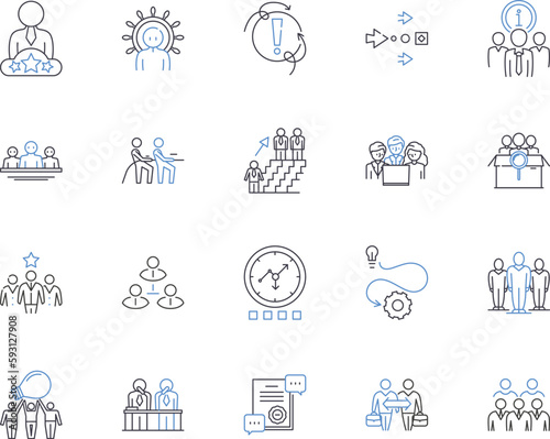 Business employees outline icons collection. Workers, Staff, Associates, Personnel, Executives, Colleagues, Teammates vector and illustration concept set. Professionals, Managers, Employees linear photo