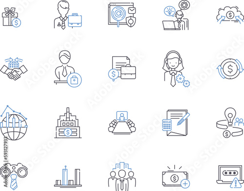 Mergers and acquisitions outline icons collection. Mergers, Acquisitions, Consolidations, Takeovers, Buyouts, Divestitures, Restructurings vector and illustration concept set. Alliances, Joint