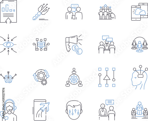 Cooperation outline icons collection. Collaboration, Joint-effort, Alliance, Partnership, Interdependence, Shared-goal, Accord vector and illustration concept set. Teamwork, Coordination, Sharing