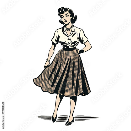 Frau aus den 1950`er Jahren mit Rock / Illustration
