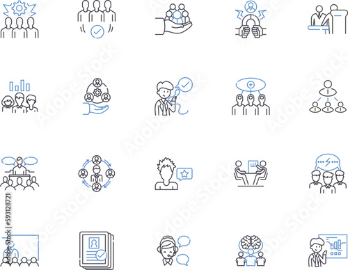 Staff outline icons collection. Personnel, Employees, Associates, Personnel, Officers, Professionals, Workers vector and illustration concept set. Executives, Colleagues, Team linear signs