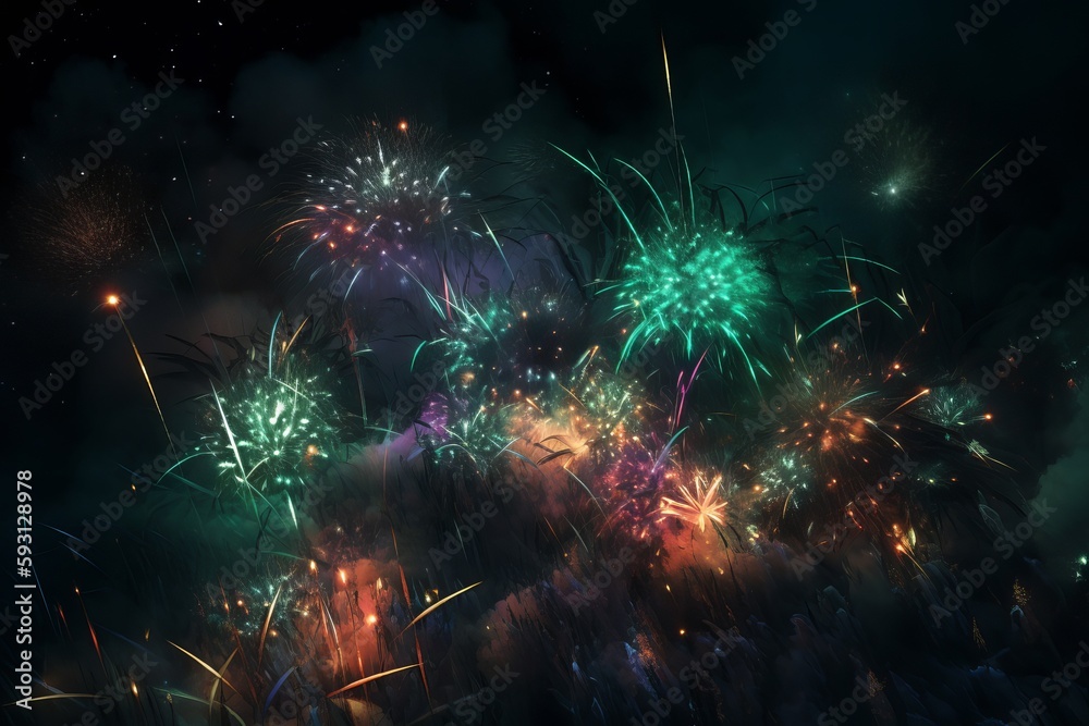 Fototapeta premium fireworks have started and all kinds of firework from generative ai