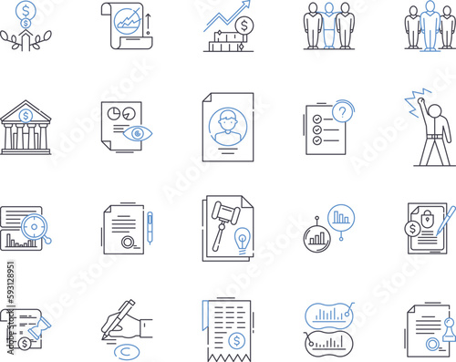 International law outline icons collection. International, law, treaties, sovereignty, nationality, jurisdiction, boundaries vector and illustration concept set. trade, maritime, arbitration linear