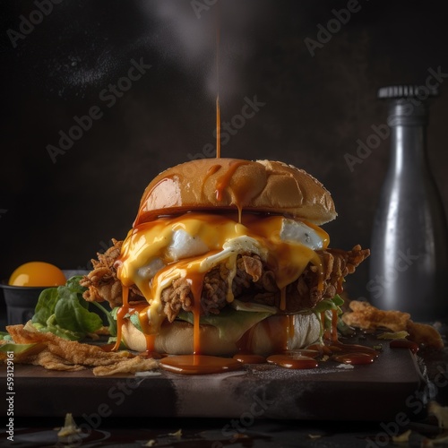 Fried Gravy Chicken Burger - Generative Ai Illustration