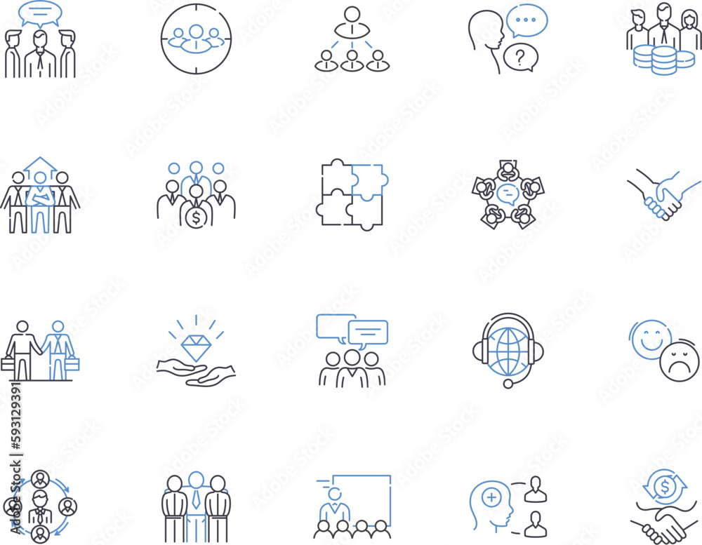 Partnership outline icons collection. Collaboration, Association, Union, Bond, Synergy, Agreement, Teamwork vector and illustration concept set. Link, Syndicate, Accord linear signs