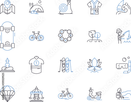 Summer voyage outline icons collection. Voyage, Summer, Tour, Trip, Cruise, Journey, Jaunt vector and illustration concept set. Outing, Safari, Expedition linear signs © michael broon