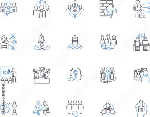 Team collaboration outline icons collection. Cooperation, Collaboration, Networking, Unify, Co-Ordinate, Syndication, Interact vector and illustration concept set. Unionize, Aggregate, Cooperative