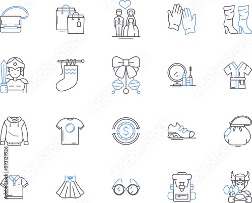 Fashion industry outline icons collection. Clothing, Garments, Apparel, Accessories, Style, Runway, Textiles vector and illustration concept set. Fabric, Shoes, Designers linear signs