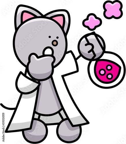 実験するにゃんまるのイラスト　猫