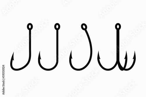 Fishing hook icon, Fisher double hook on white background. Fisherman trap metal hook illustration. Vector illustration.