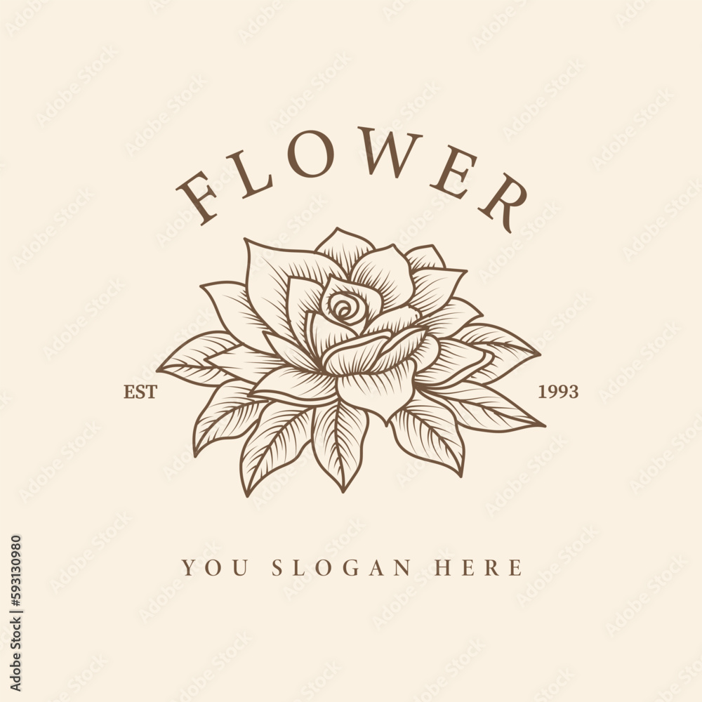 rose flower sketch line art logo template design