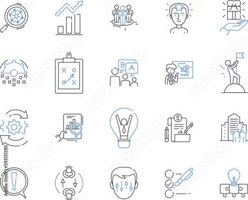 Company managers outline icons collection. Executives, Directors, CEOs, Supervisors, Controllers, Officers, Coordinators vector and illustration concept set. Execs, Superintendents, Principals linear
