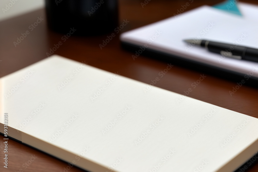 Desk with pad of paper and pen on top. Generative AI Desk with pad of paper and pen on top. Generative AI
