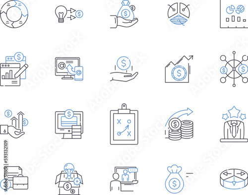 Finance business outline icons collection. Accounting, Taxation, Investment, Banking, Budgeting, Auditing, Loans vector and illustration concept set. Funds, Insolvency, Forex linear signs