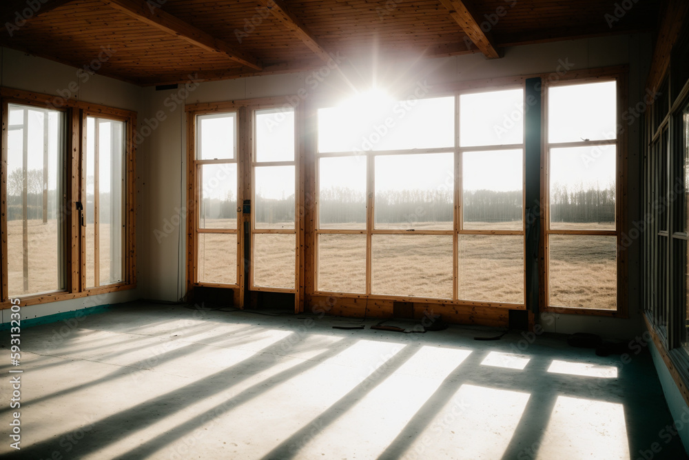 Empty shed with windows. Generative AI