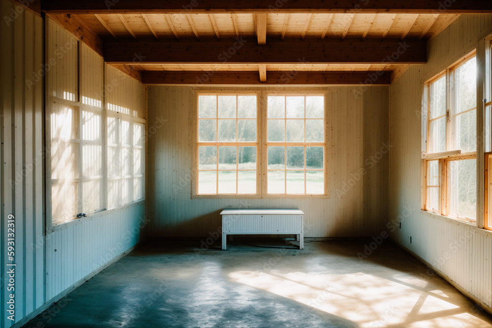 Empty shed with windows. Generative AI