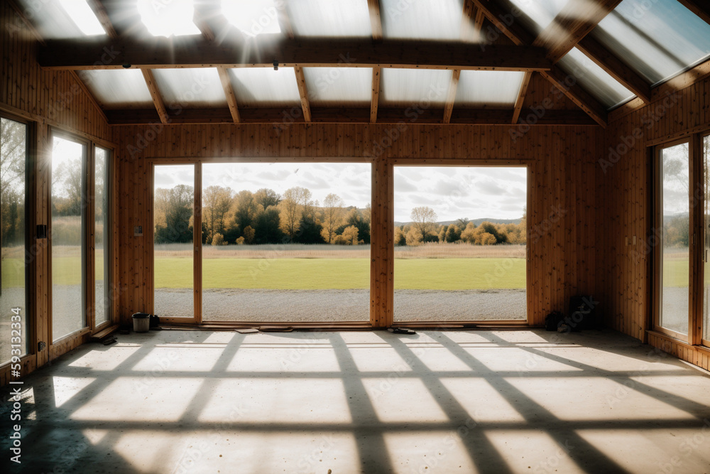 Empty shed with windows. Generative AI Empty shed with windows. Generative AI