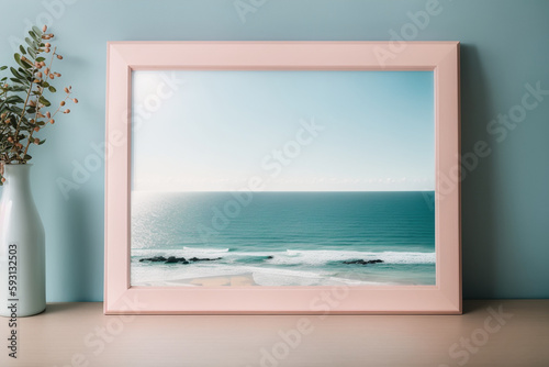 Mockup frame in Coastal interior background. Generative AI