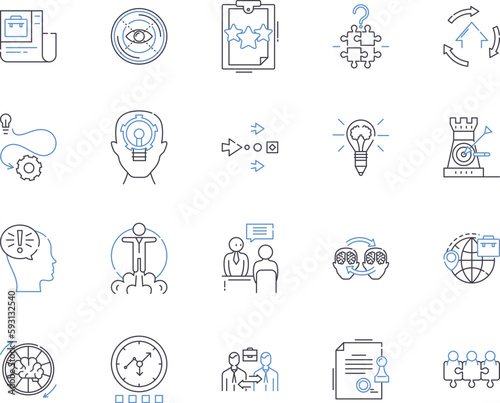 Corporation goals outline icons collection. Profitability, Growth, Expansion, Efficiency, Quality, Reach, Innovation vector and illustration concept set. Return, Success, Prospects linear signs