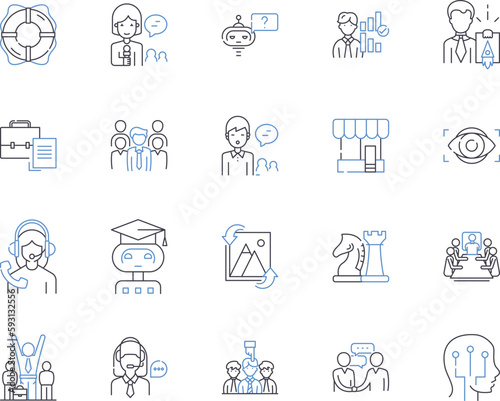 Office career outline icons collection. Office, Career, Administrative, Professional, Manager, Clerk, Executive vector and illustration concept set. Secretary, Accounting, Records linear signs