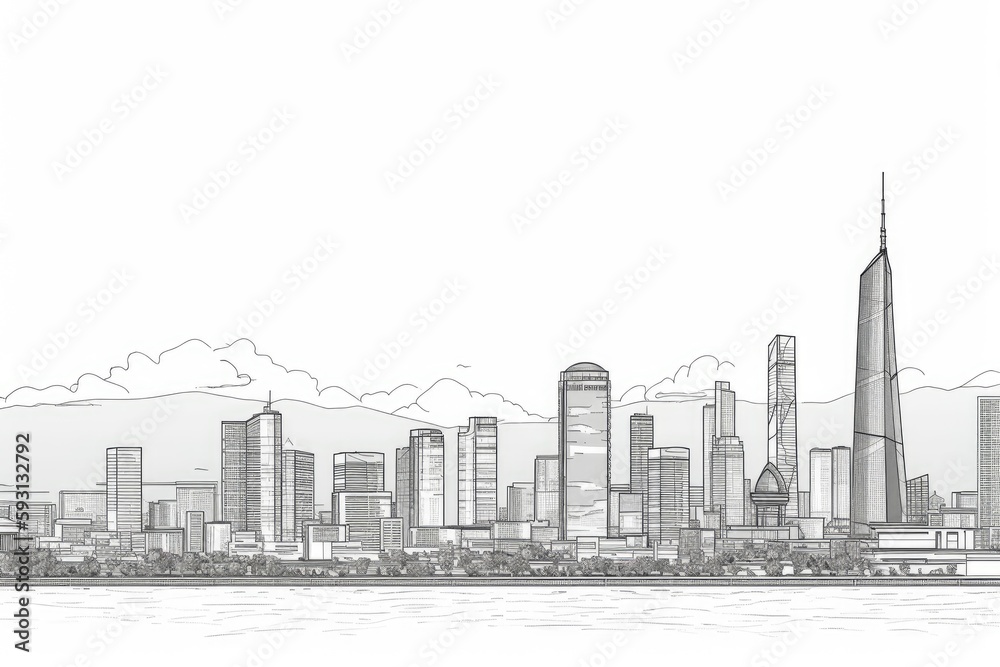 monochromatic city skyline drawing. Generative AI