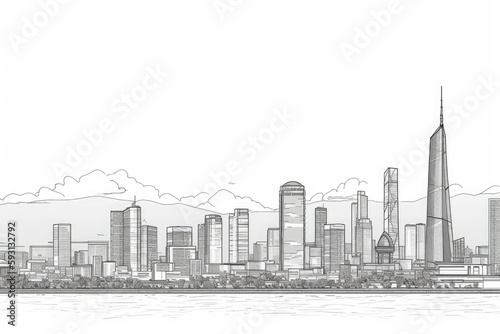 monochromatic city skyline drawing. Generative AI