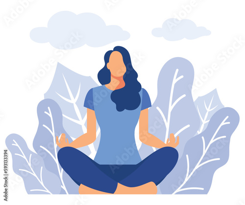 the concept of meditation  the health benefits for the body  mind and emotions  the inception and the search for ideas  flat vector modern illustration