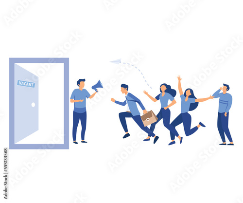 recruitment agency,  job seekers, job applicants, vacancy announcement, crowd of running people,  flat vector modern illustration