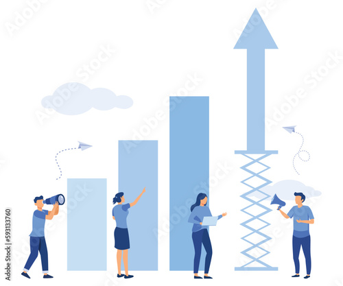 prepare the launch of a business project. rise of career to success,  business analysis, take-off scale up, flat vector modern illustration