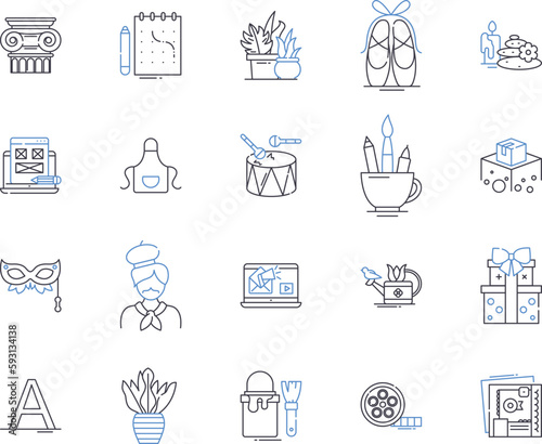 Creative occupation outline icons collection. Artist, Designer, Musician, Writer, Architect, Animator, Poet vector and illustration concept set. Director, Sculptor, Potter linear signs