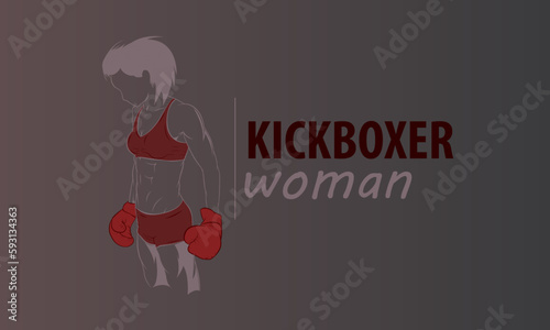 The girl is a fighter, a kickboxer. Poster. Logo. Vector illustration.
