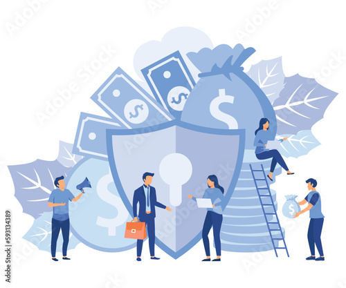 money protection concept, financial saving insurance, safe business economy, flat vector modern illustration