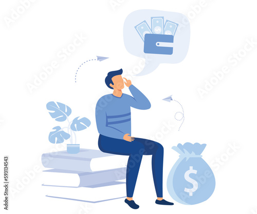  financial problems concept, economic crisis, business bankruptcy, presses office worker with a headache, unpaid loan debt, flat vector modern illustration
