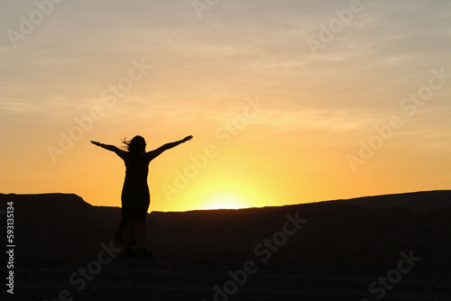 silhouette of a girl in the sunset