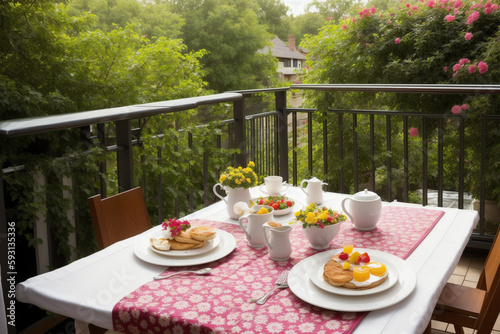 Breakfast on the balcony. Generative AI