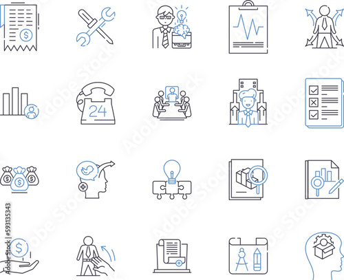 Finance and money outline icons collection. Money, Finance, Banking, Investment, Credit, Debt, Interest vector and illustration concept set. Tax, Earnings, Cryptocurrency linear signs