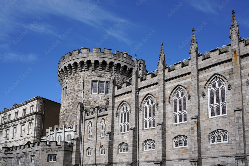 Exterior of Dublin Castle, with its chapel on the right hand side