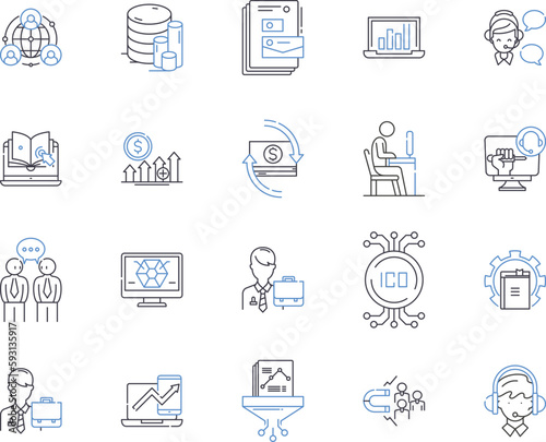 Meeting and conference outline icons collection. Conference, Meeting, Gatherings, Symposium, Forum, Seminar, Assembly vector and illustration concept set. Conclave, Dialogues, Rendezvous linear signs photo