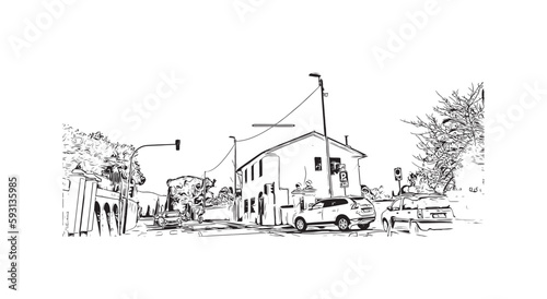 Building view with landmark of  Rapallo is the municipality in Italy. Hand drawn sketch illustration in vector.