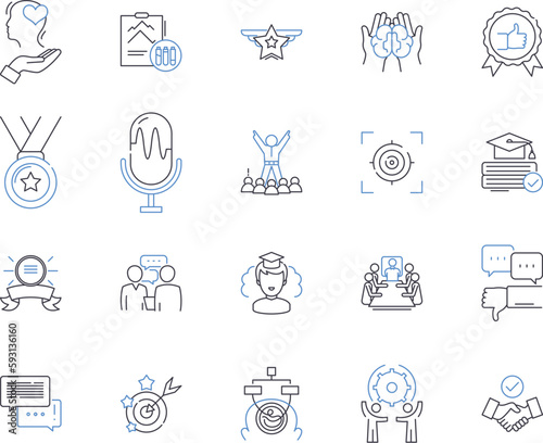 Education business outline icons collection. Education, Business, Learning, Training, Schools, Colleges, Classes vector and illustration concept set. Instructors, Tutors, Certification linear signs